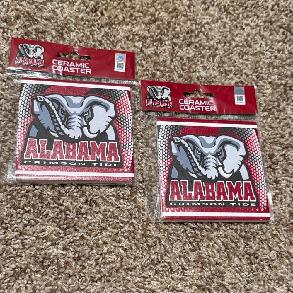 Set of 2 Alabama Crimson Tide ceramic coasters w/cork backing still in packaging